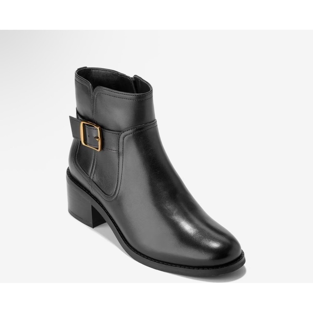 Cole Haan Tadala Black Leather Ankle Bootie W35278 Block Heel Womens 6.5 B New